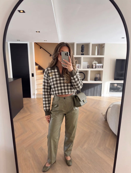 Faux Leather Pants - olijfgroen