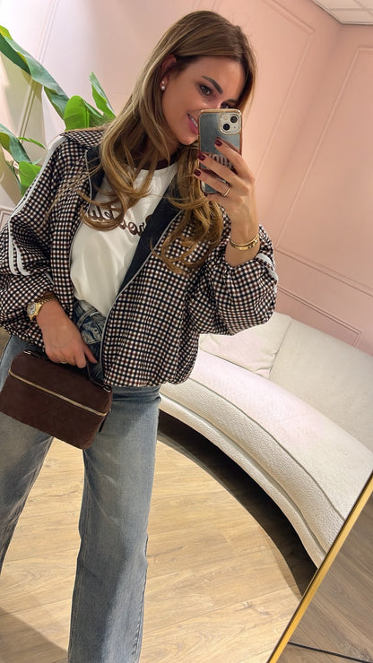 Retro Check Bomber - bruin/ zwart