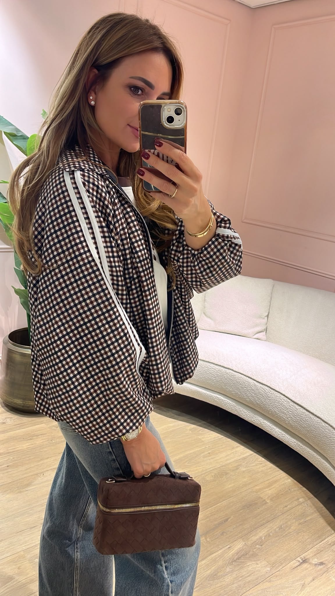 Retro Check Bomber - bruin/ zwart