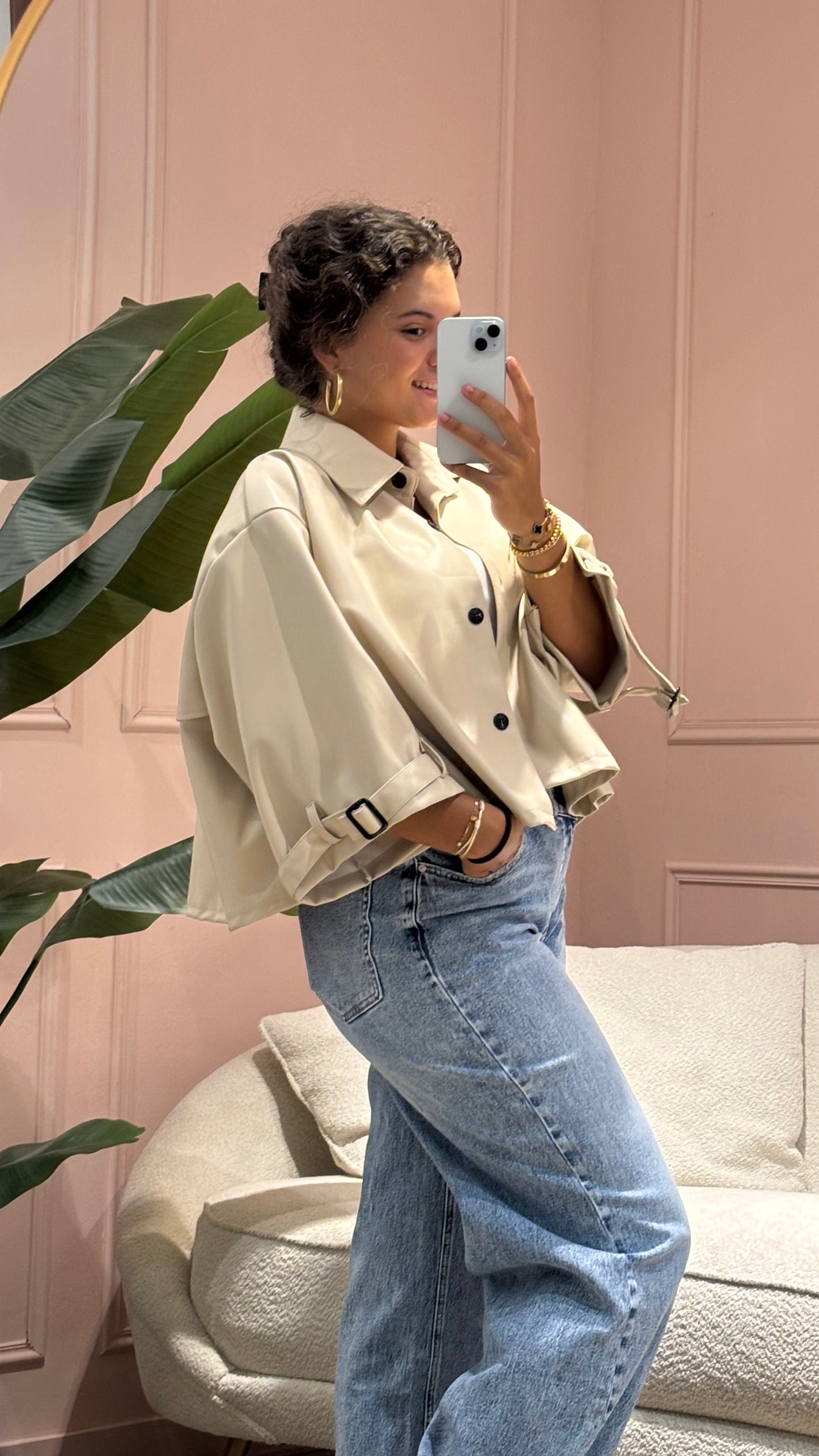 Leren trenchcoat - Beige