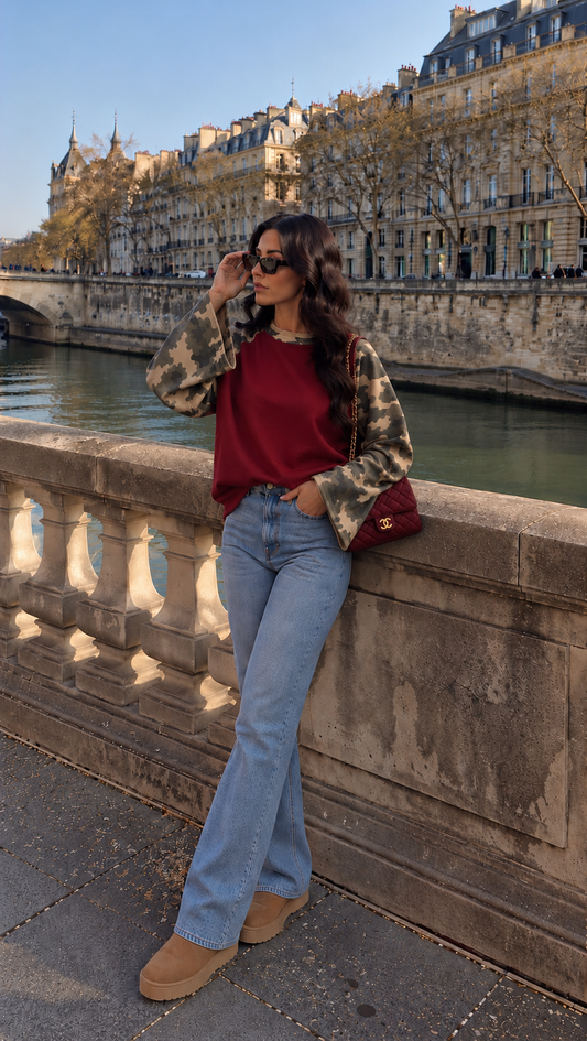 Camo Chic Sweater - bordeaux