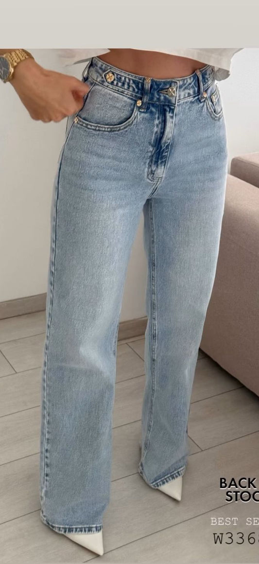 Golden Waist Wide Leg Jeans