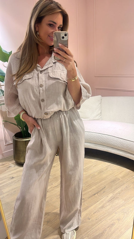 Lina Linnen Top - zandkleur
