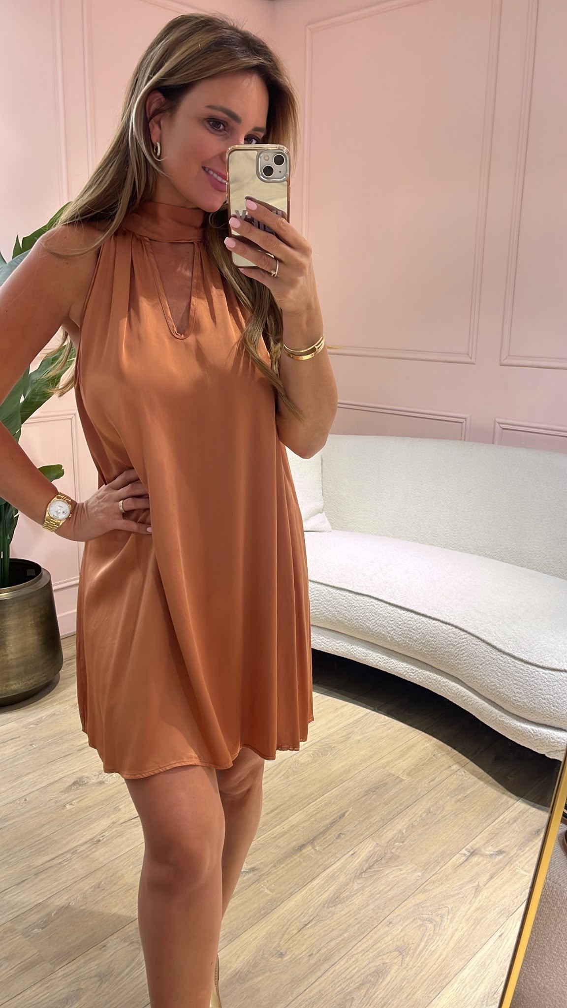Livia Satin Dress - cognac
