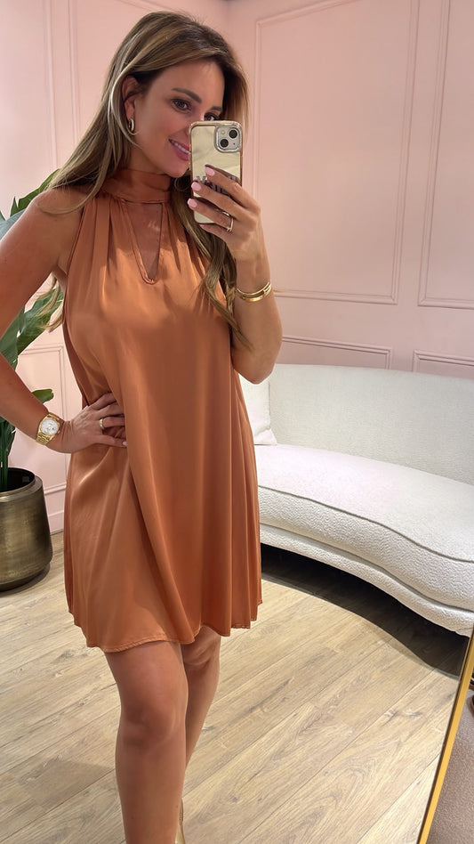 Livia Satin Dress - cognac