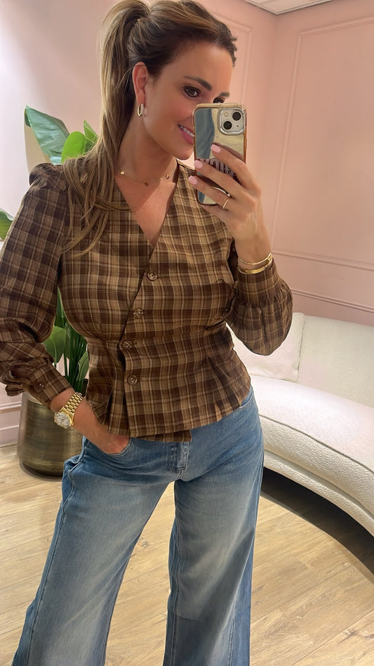 Charlotte Check Blouse - mocha