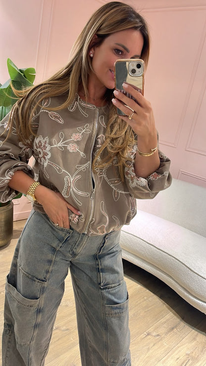 Flora Bomber Jacket - taupe