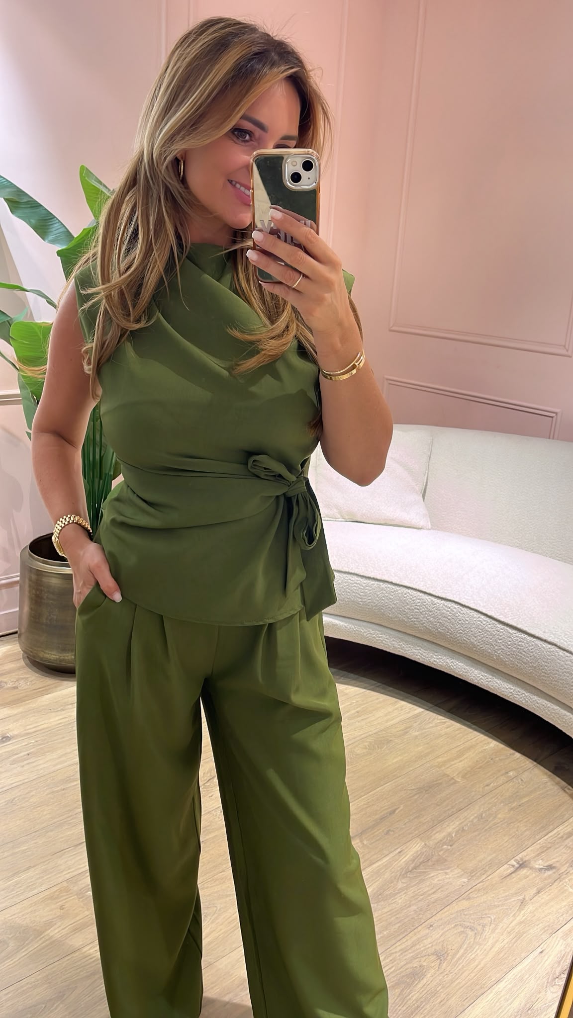 Azzurro Olivia Top - olijfgroen