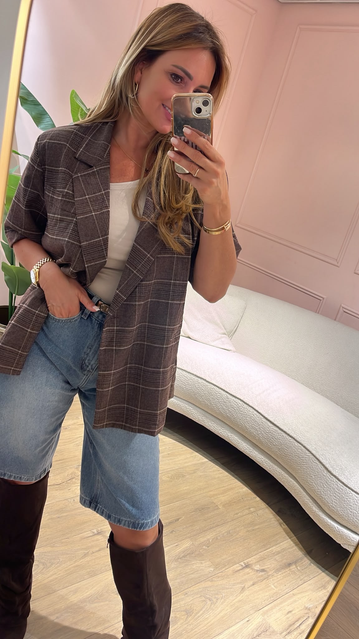 Blazer Camille - chocoladebruin / beige geruit
