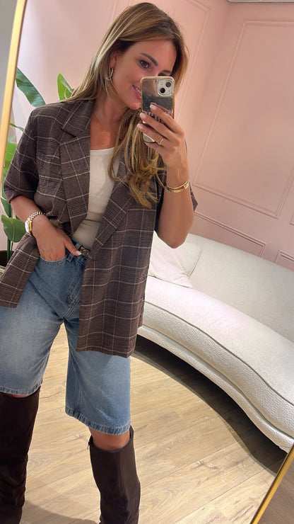 Blazer Camille - chocoladebruin / beige geruit