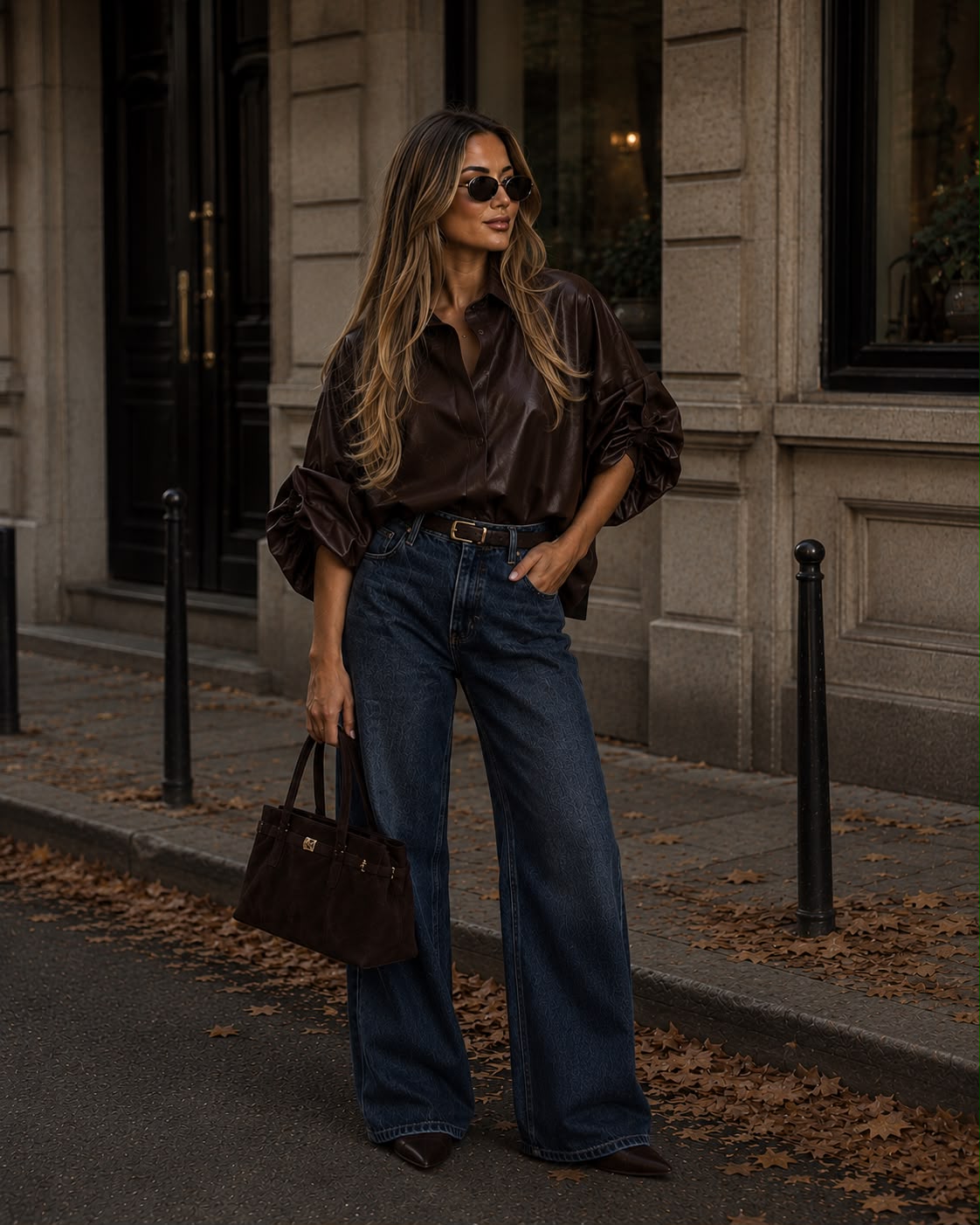 Valentina Leather-Look Blouse - bruin