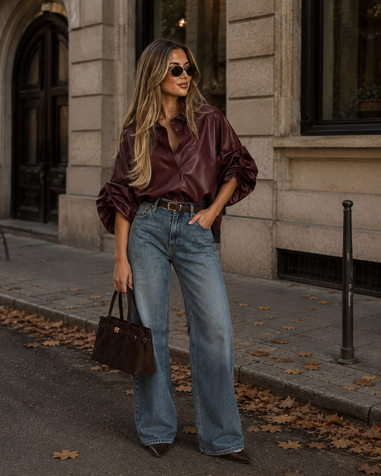 Valentina Leather-Look Blouse - bordeaux