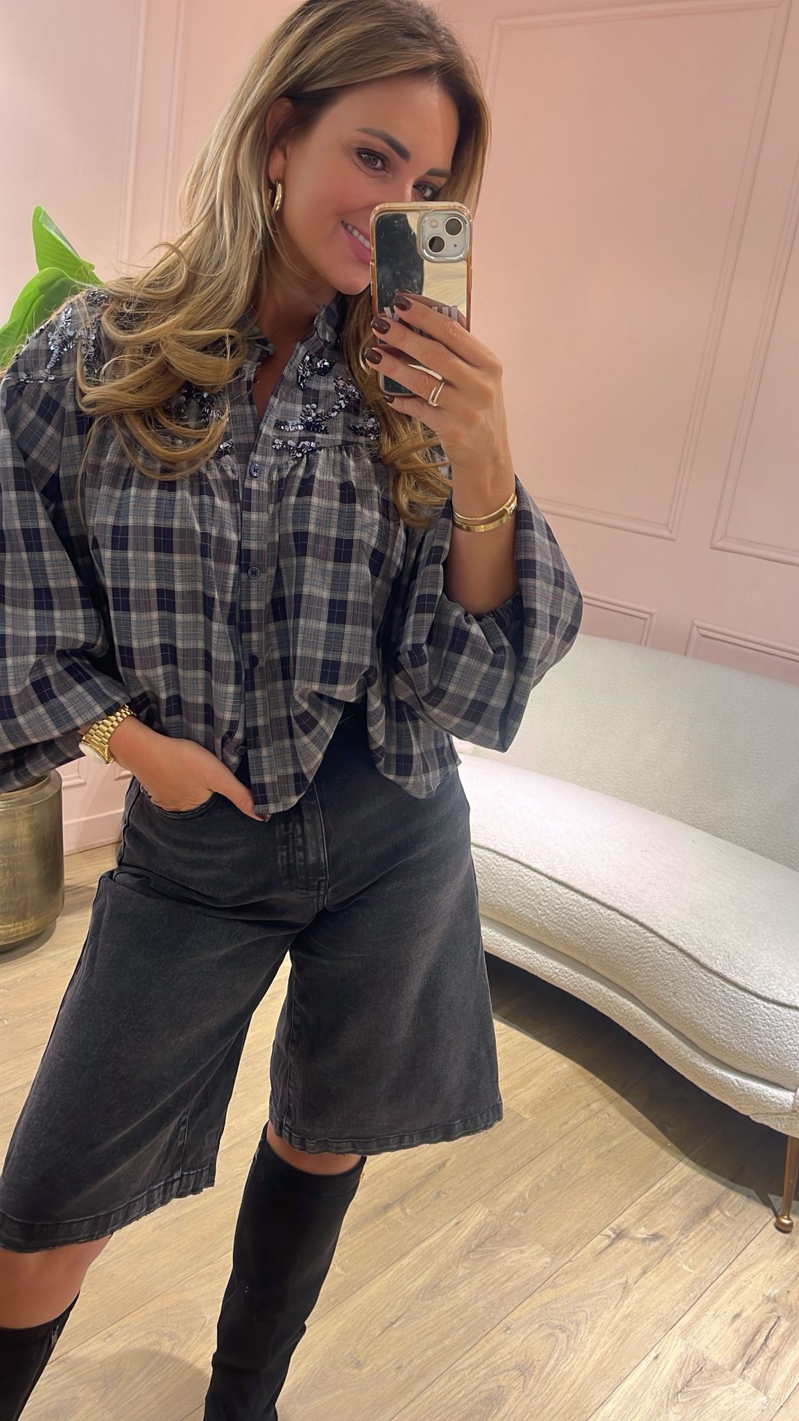 Sequin Check Blouse ✨- black
