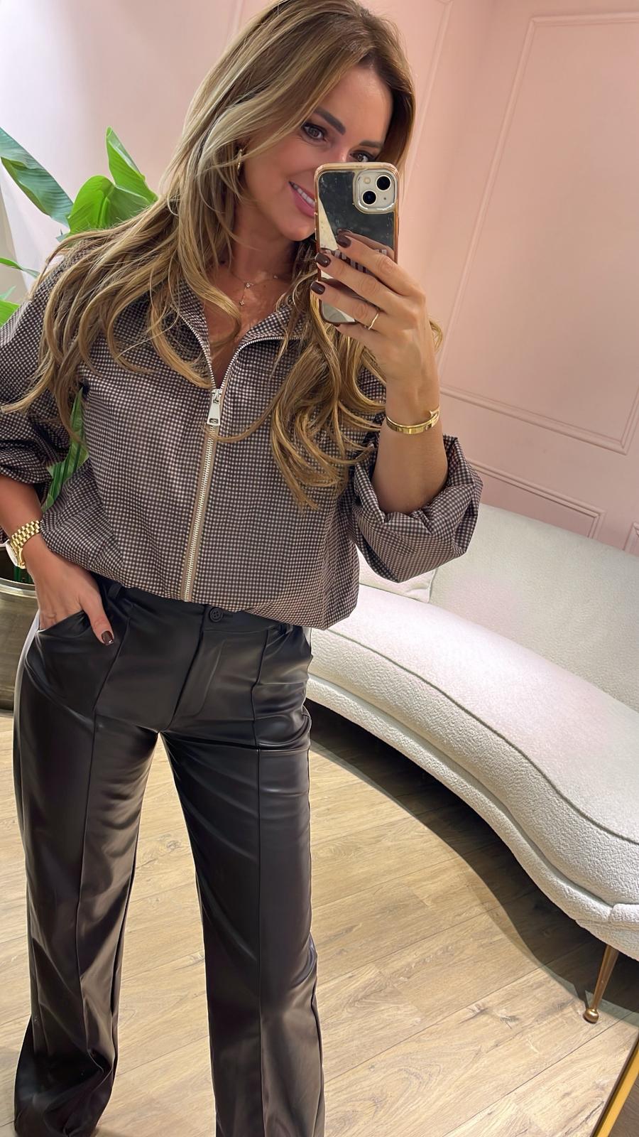 Leather Look Pantalon - brown