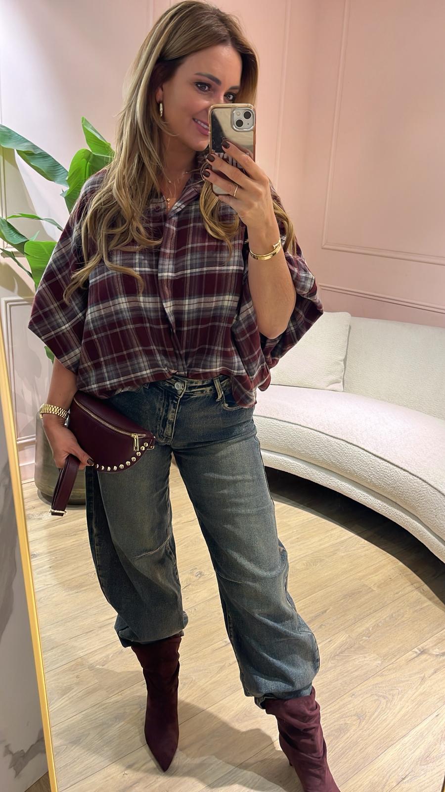 The Autumn Check Blouse - burgundy