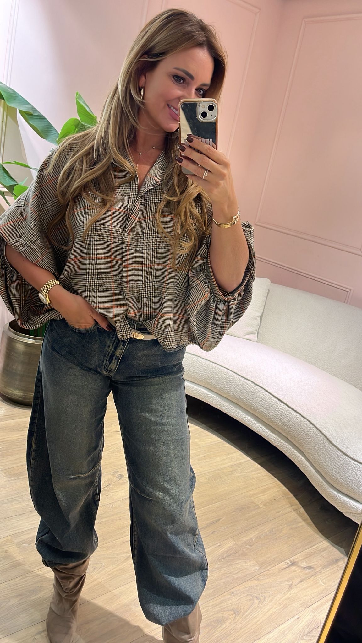 The Autumn Check Blouse - beige