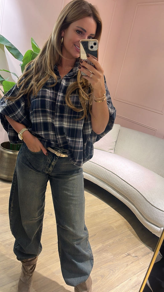 The Autumn Check Blouse - navy