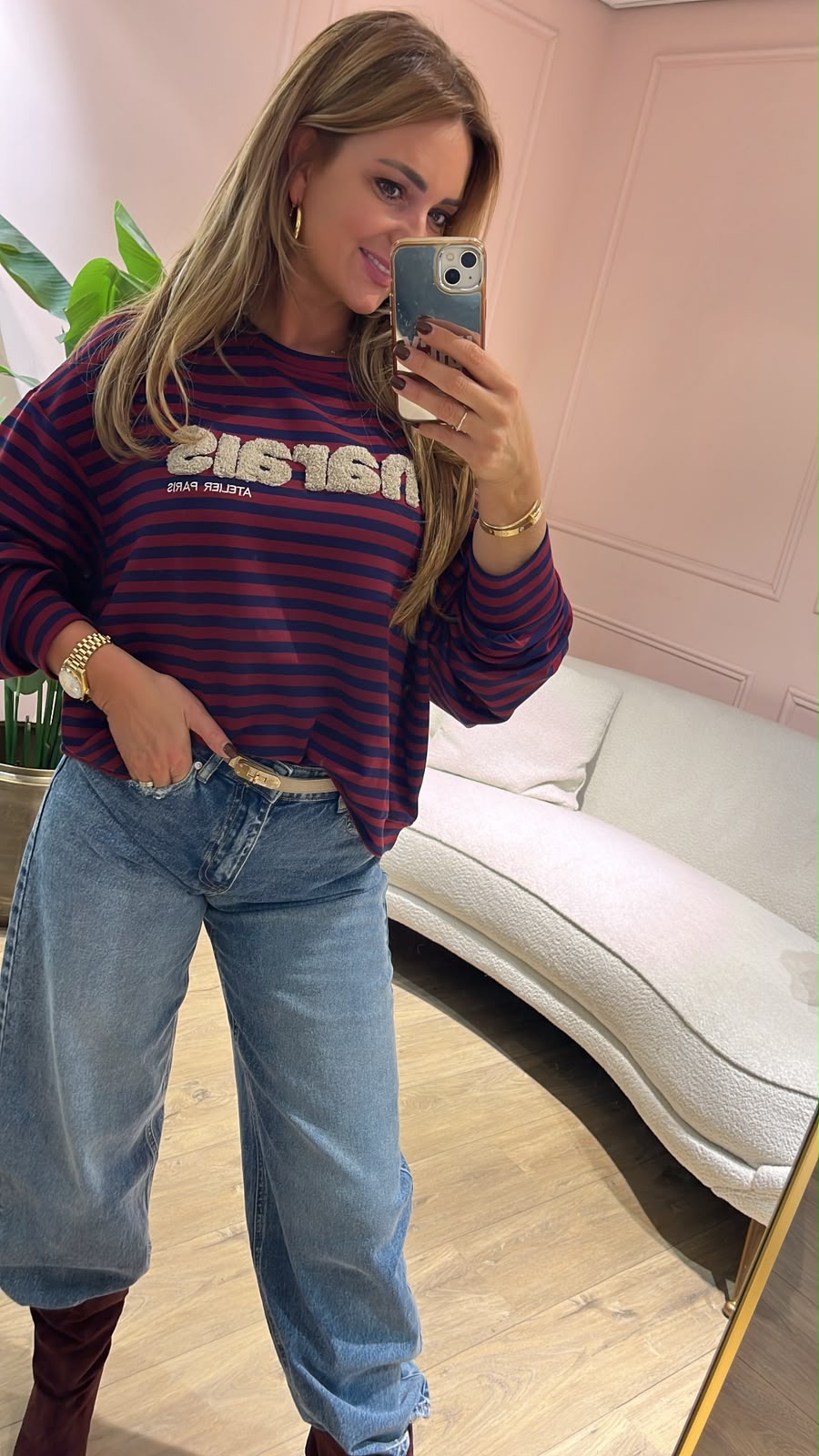 Teddy Stripe Sweater - donkerblauw/ bordeaux