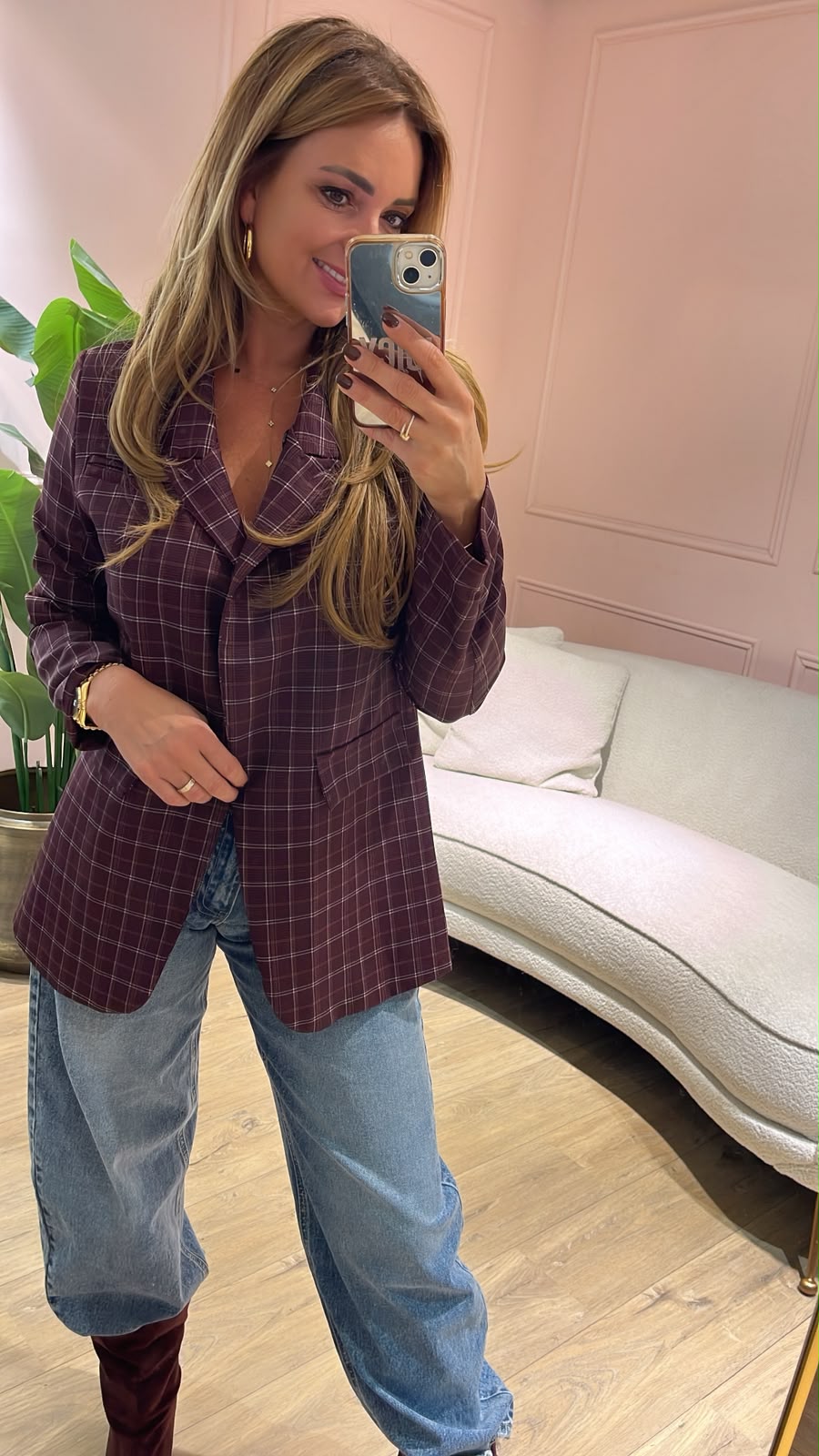 Double Look Check Blazer - bordeaux