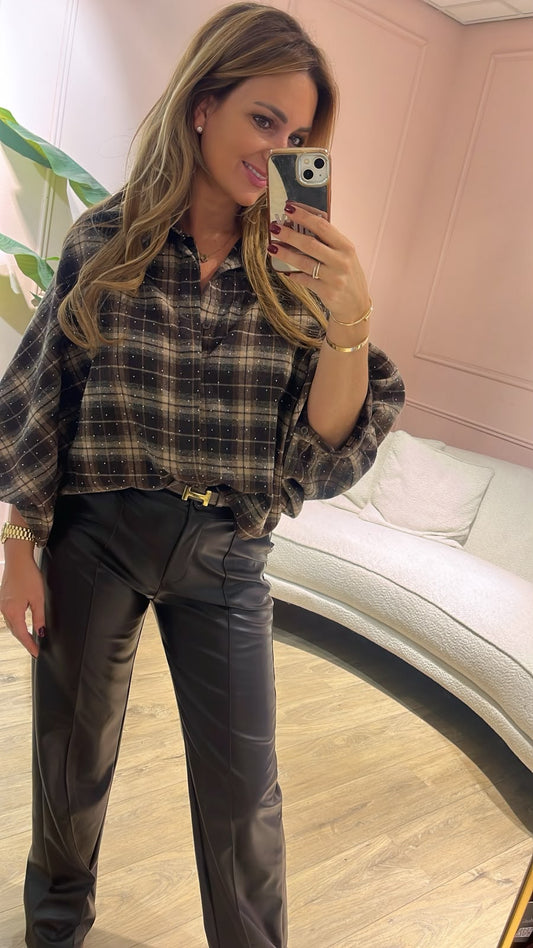 Luna Sparkle Blouse ✨ - bruin / zwart