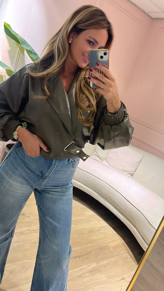 Mila Leather Jacket - khaki