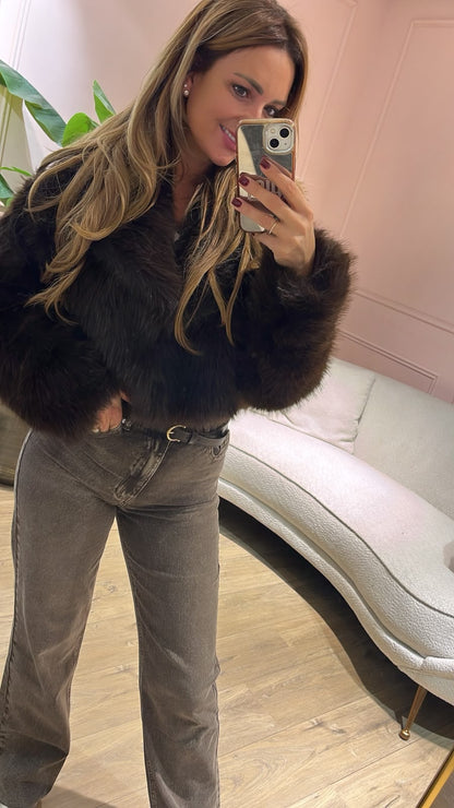 Olivia Faux Fur Jacket - dark brown