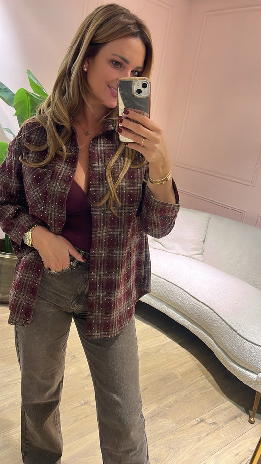 Sparkle Check Blouse - bordeaux