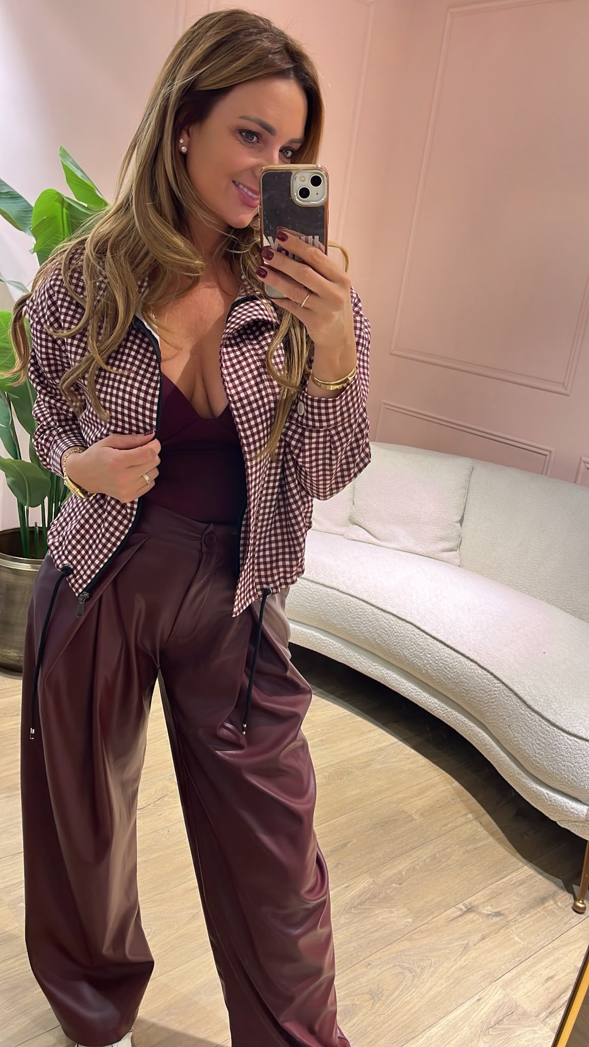 Mila Check Jacket - burgundy/ cream