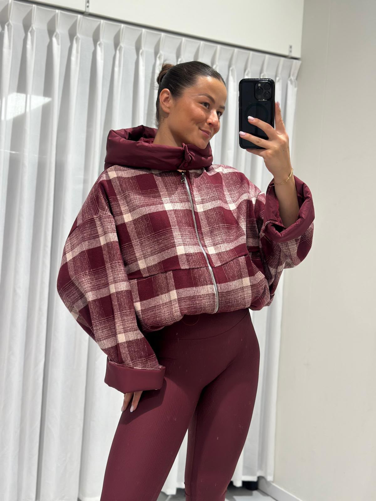 Check Hood Jacket - bordeaux