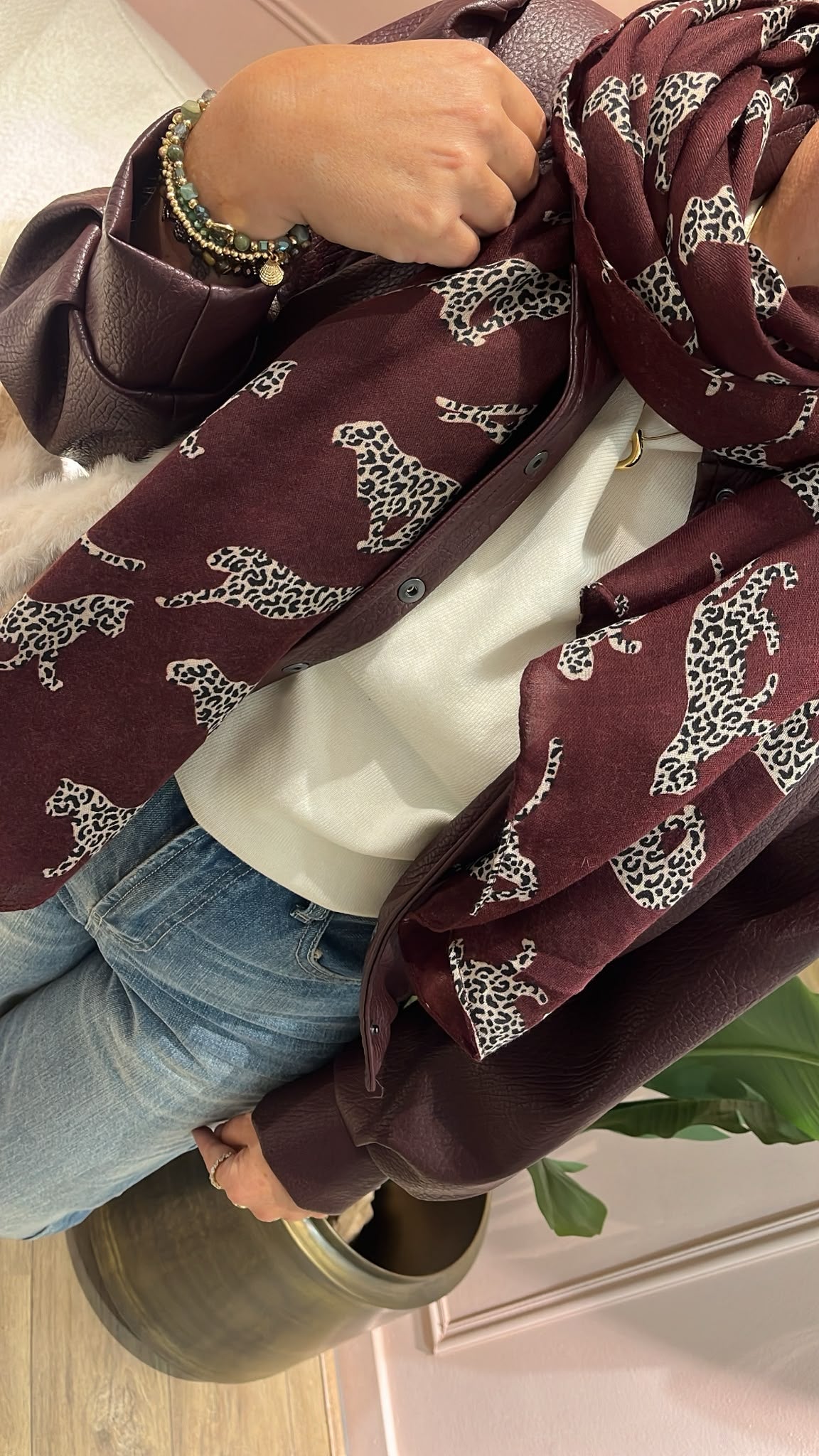 Leopard Sjaal - burgundy