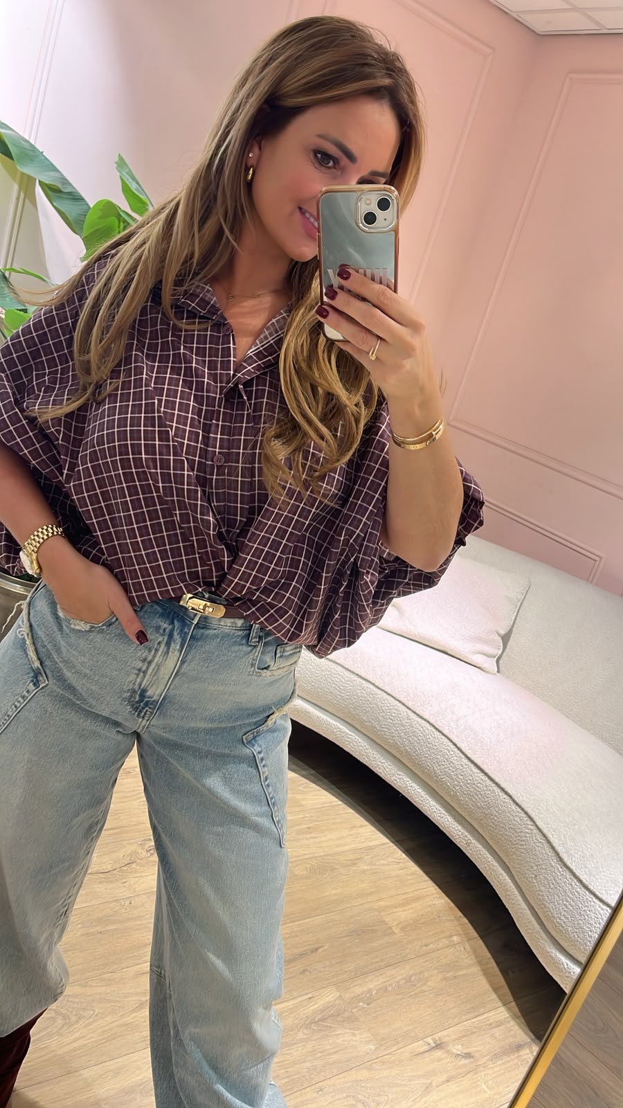 The Autumn Check Blouse - aubergine