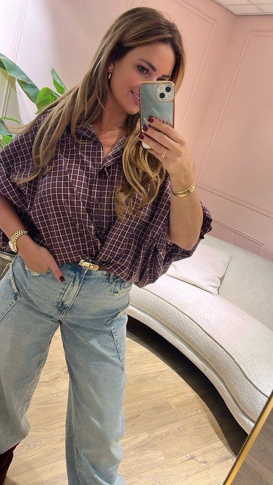 The Autumn Check Blouse - aubergine