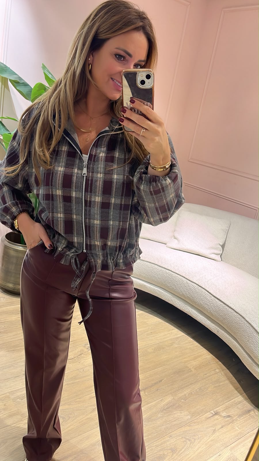 Checked Zip Jacket - bordeaux / grijs