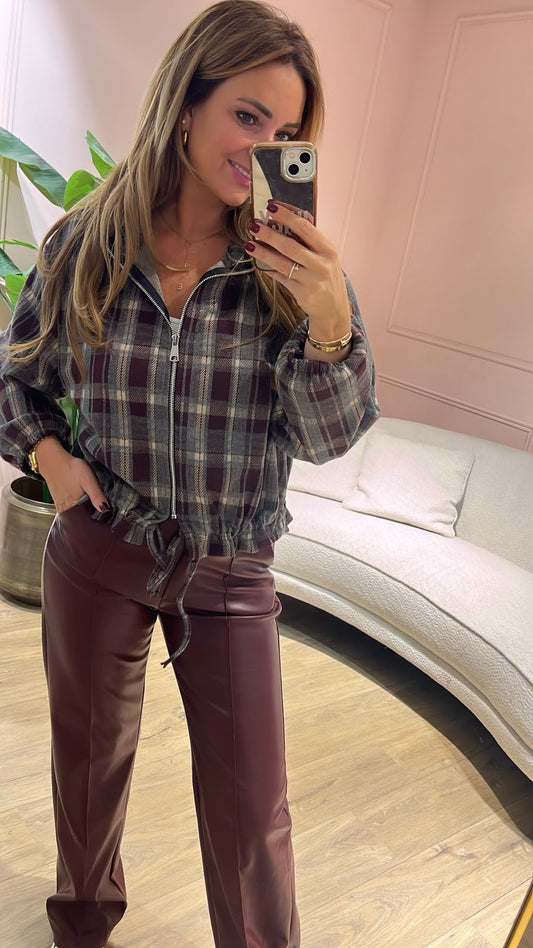 Checked Zip Jacket - bordeaux / grijs
