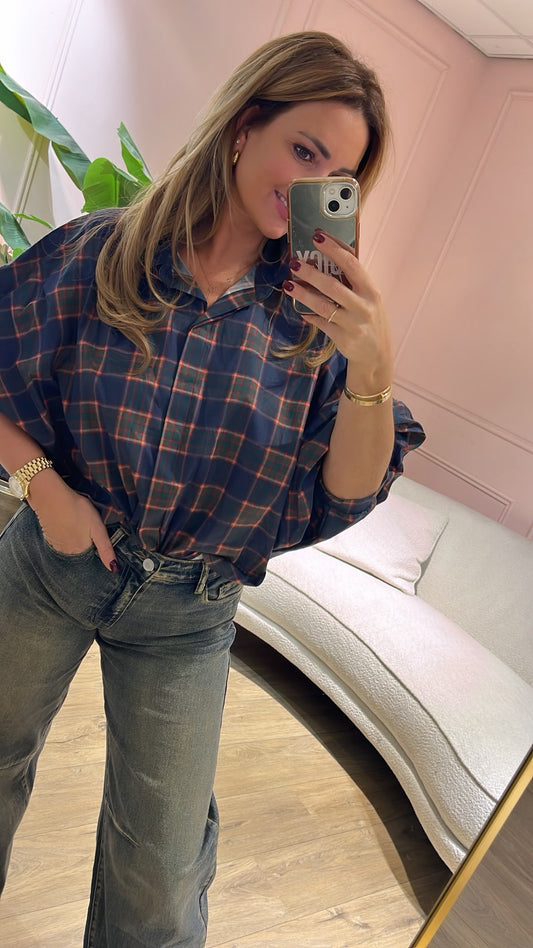 The Autumn Check Blouse - navy/ bordeaux