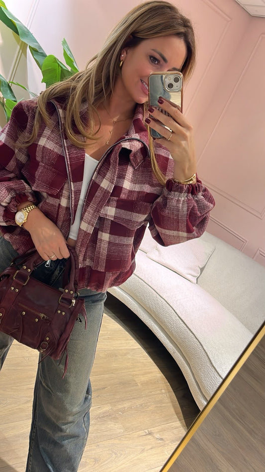 Maddie Check Bomber - bordeaux