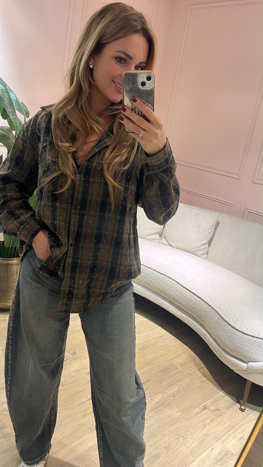 Nola Sparkle Blouse - donkerbruin / groen 🤎💚
