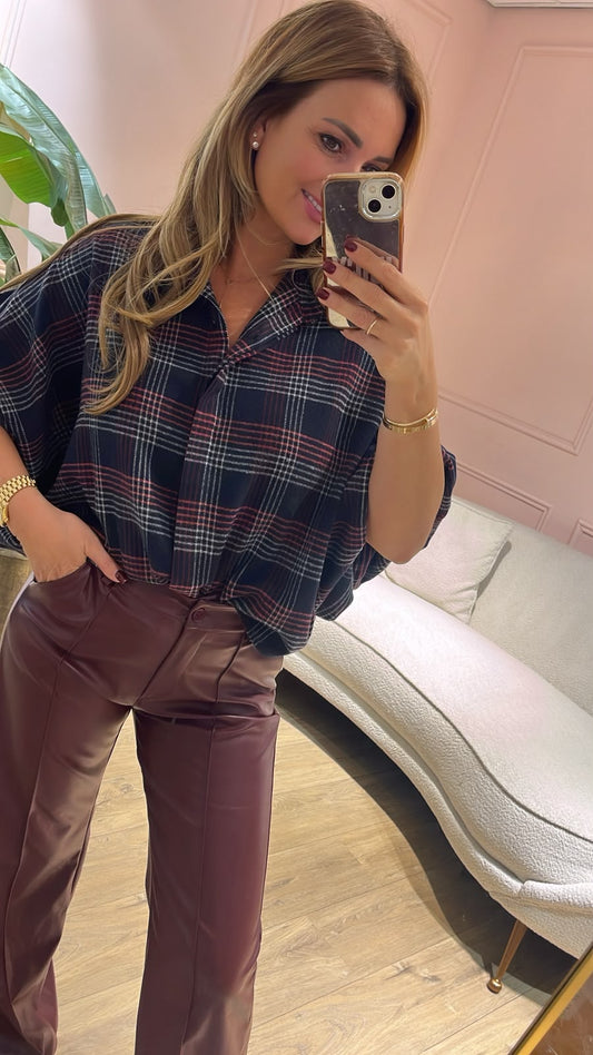 The Autumn Check Blouse - donkerblauw/ bordeaux