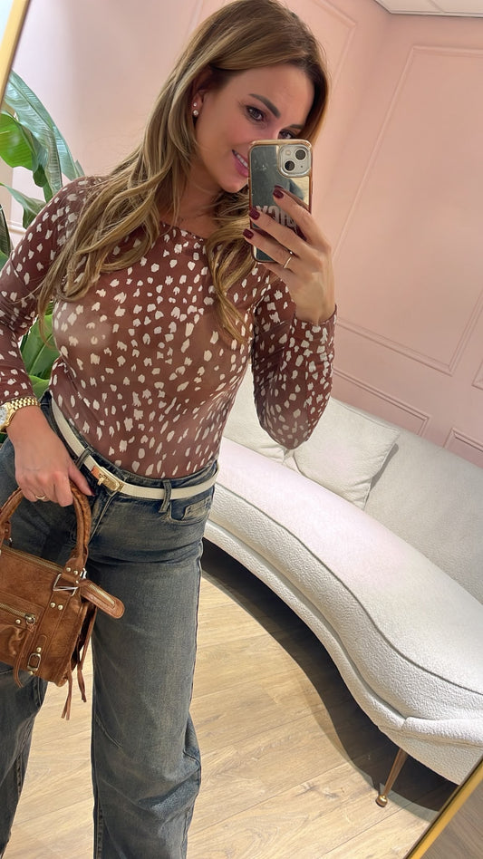 Sienna Spot Mesh Top 🤎
