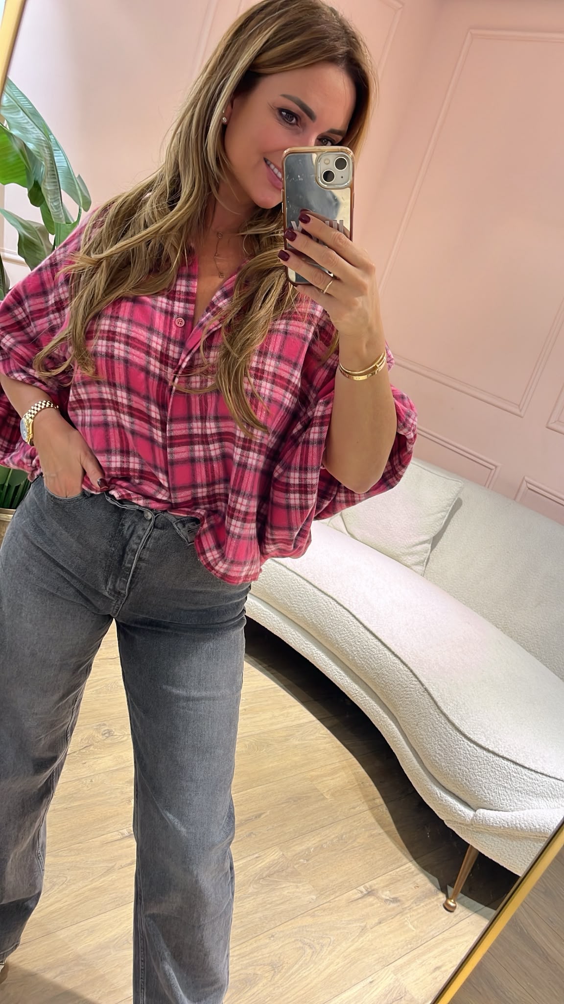 The Autumn Check Blouse - fuchsia