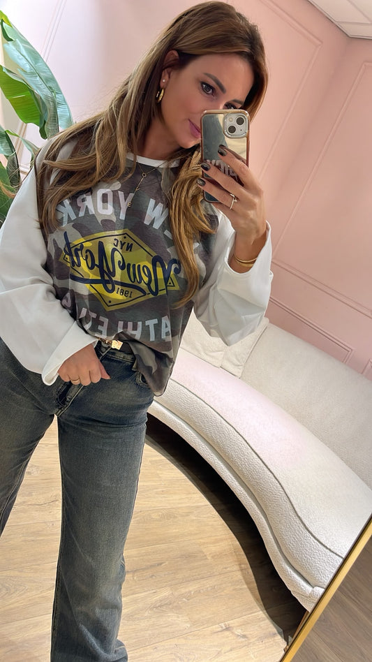 NYC Vintage Camo Sweater - wit