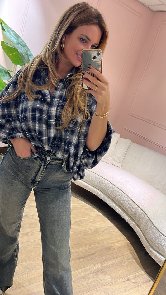 Luna Sparkle Blouse ✨ - donkerblauw/ wit