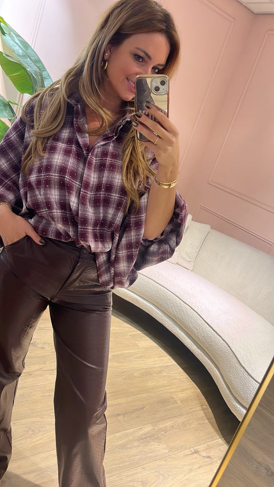 Luna Sparkle Blouse ✨ - aubergine/ wit