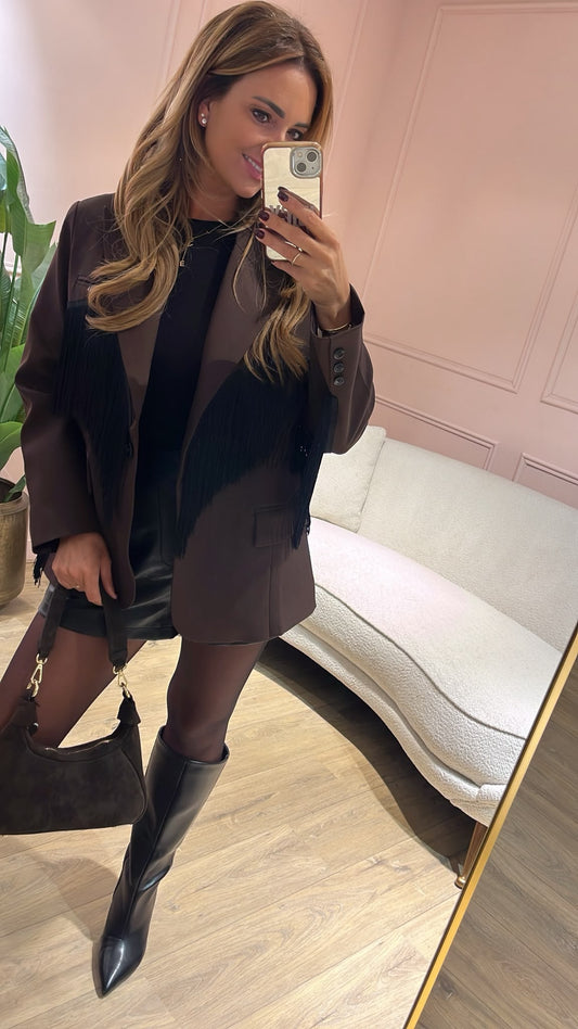 Fringe Elegance Blazer - bruin