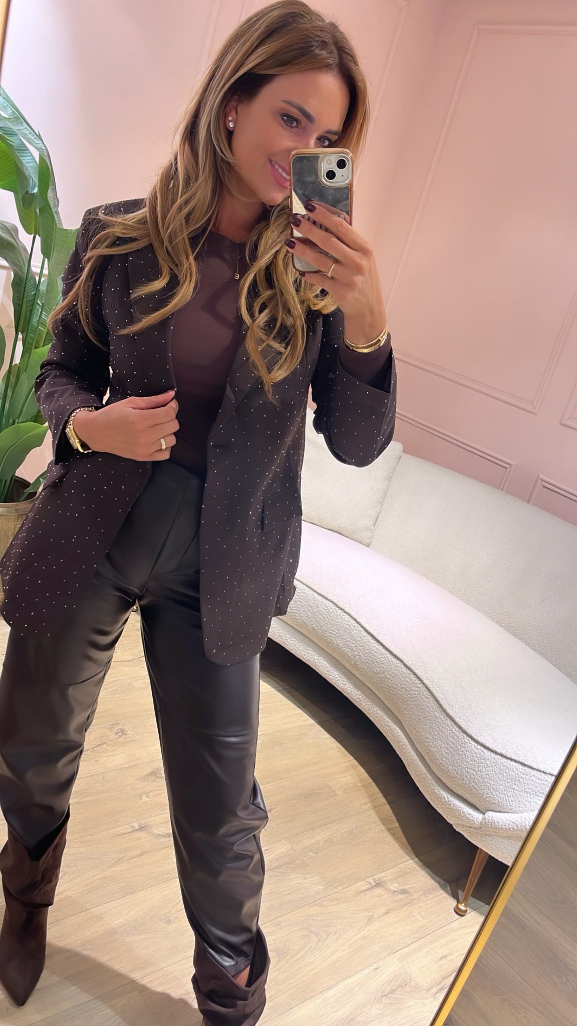Azzuro Glam Studs Blazer - bruin