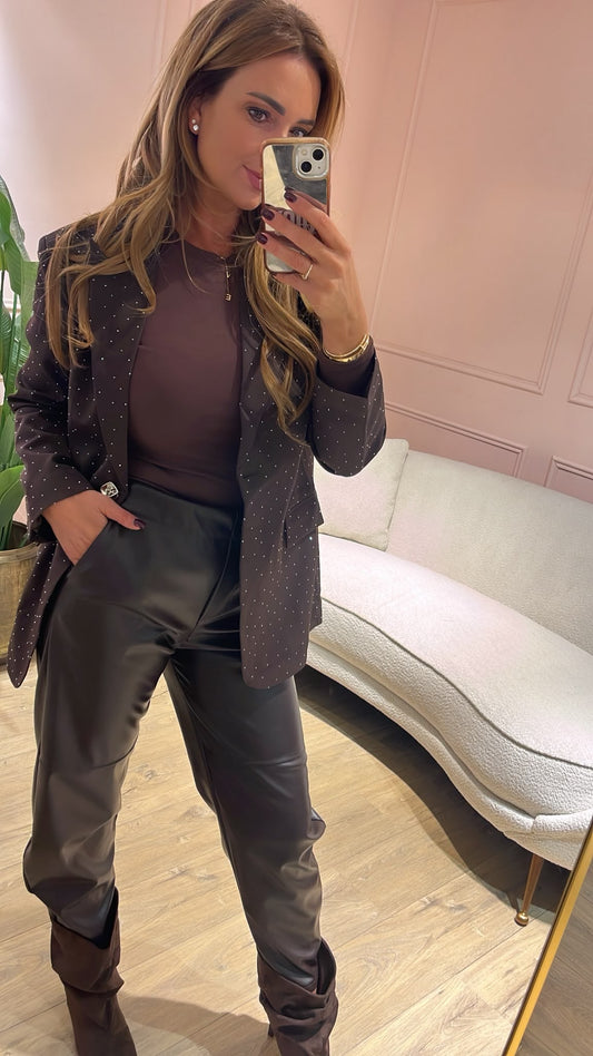 Livia Leather Barrel Pants - bruin