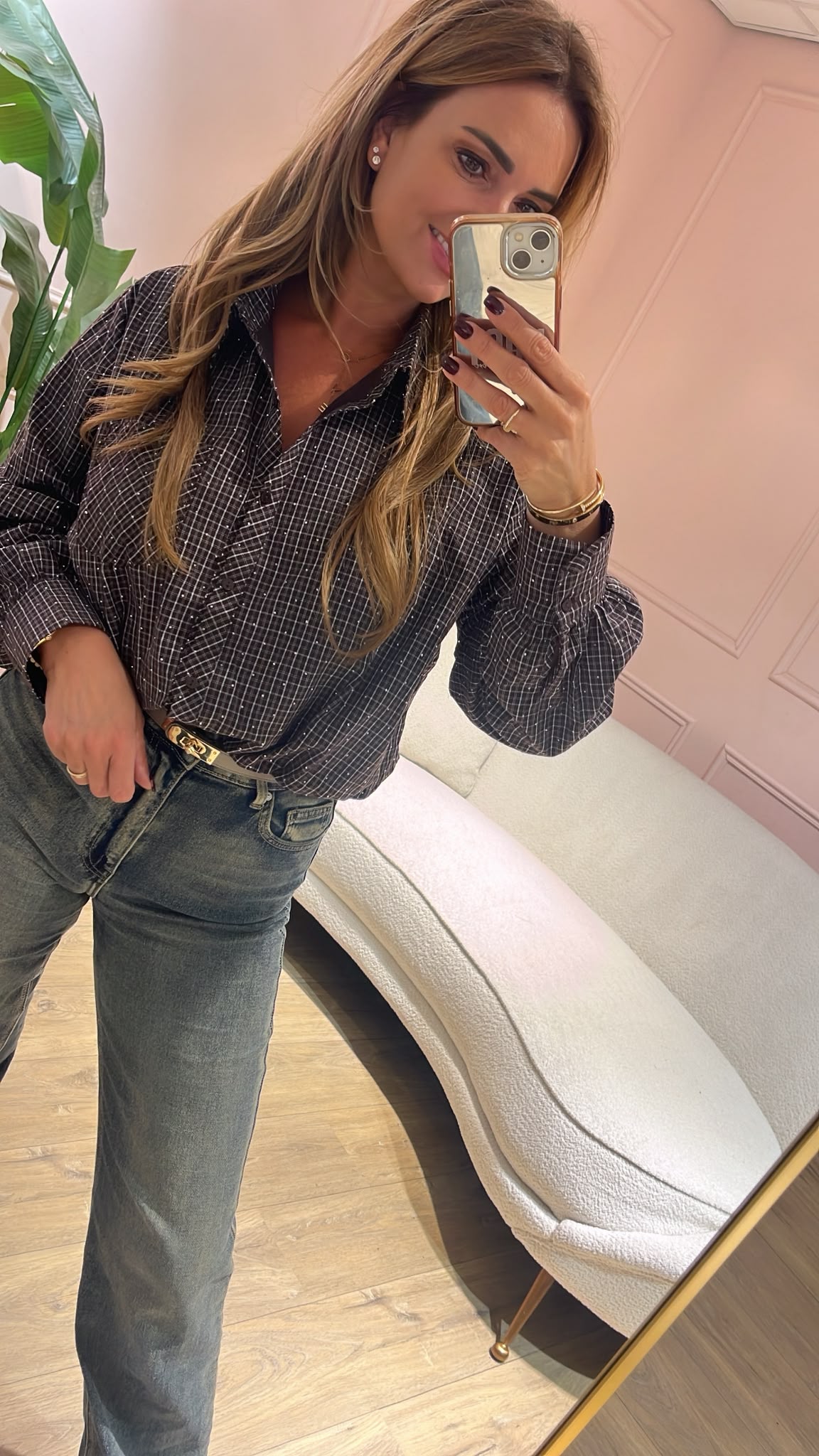 Chic Check Blouse - donkerbruin