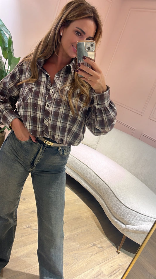 Chic Check Blouse - taupe/ creme