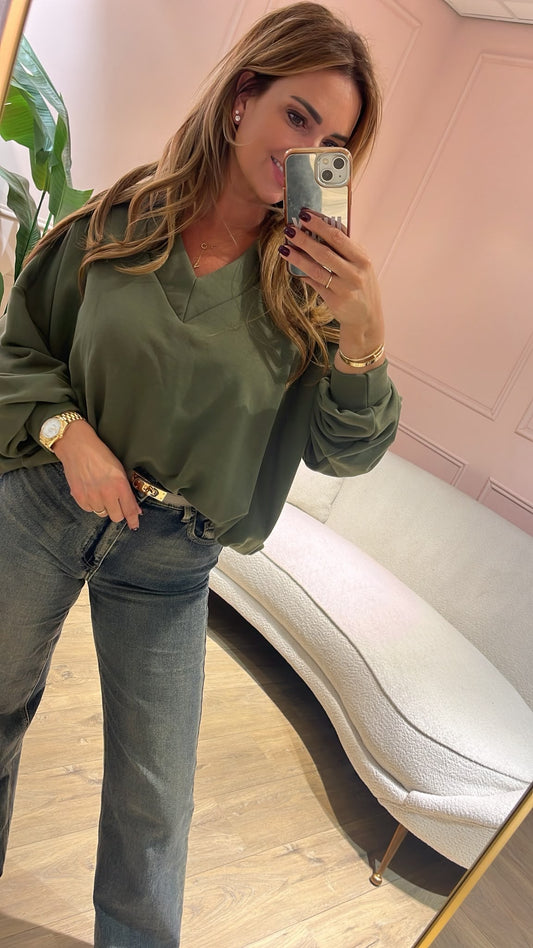 Azzuro V-Neck Sweater - khaki