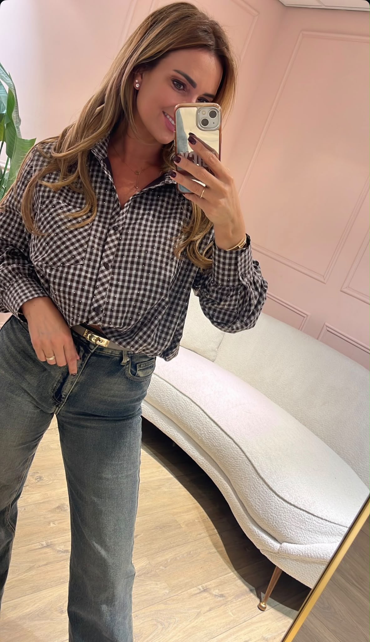 Chic Check Blouse - bruin/ ecru